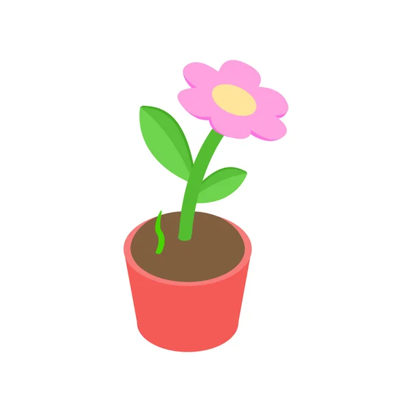 Flor rosa en un icono de olla, estilo isométrico 3d — Vector de stock