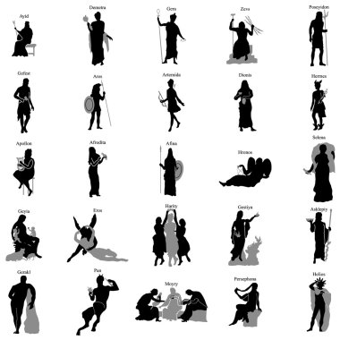 Greek gods silhouette set vector Greek gods silhouette set vector