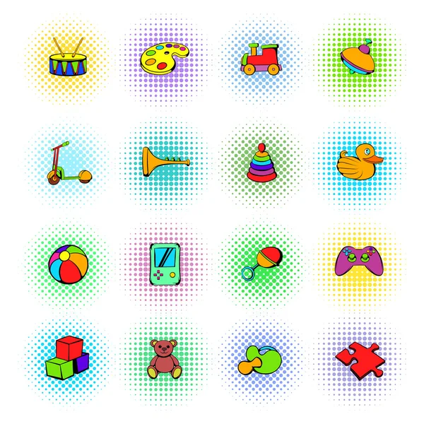 Conjunto de iconos de juguetes, estilo cómics — Vector de stock