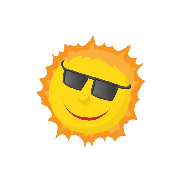 Faccia del sole con l'icona degli occhiali da sole, stile cartone animato — Vettoriale Stock