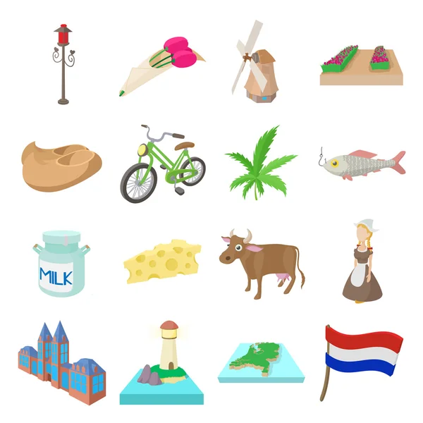 Nederländerna ikoner set, tecknad stil — Stock vektor