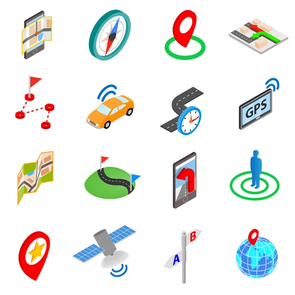Navigation icons set, isometric 3d style — Stock Vector
