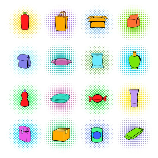 Ensemble d'icônes de paquet, style BD — Image vectorielle