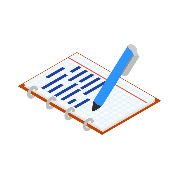 Notizbuch und Stift-Symbol, isometrischer 3D-Stil — Stockvektor