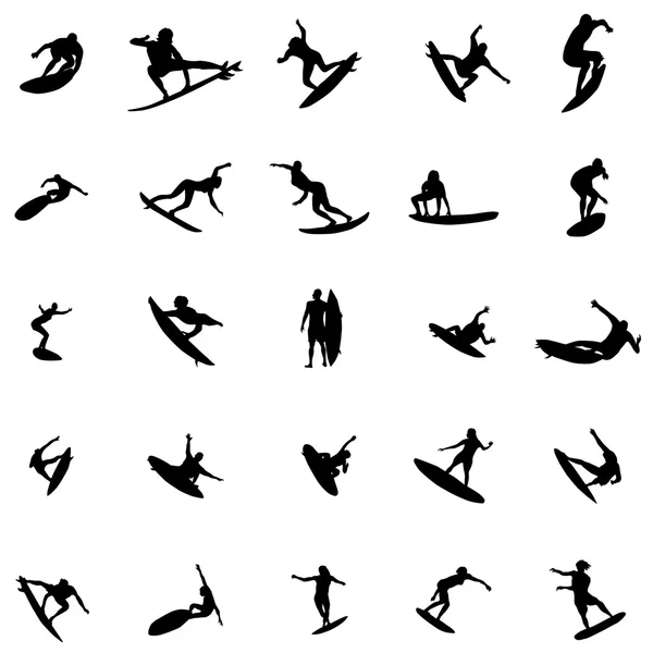 Ensemble silhouette de surfeur — Image vectorielle