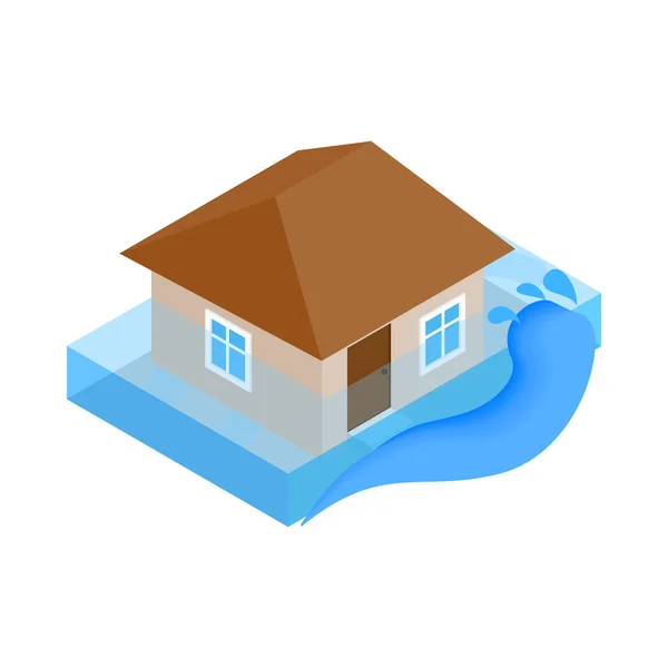 House sinking in water icon, isometric 3d style — Stock Vector