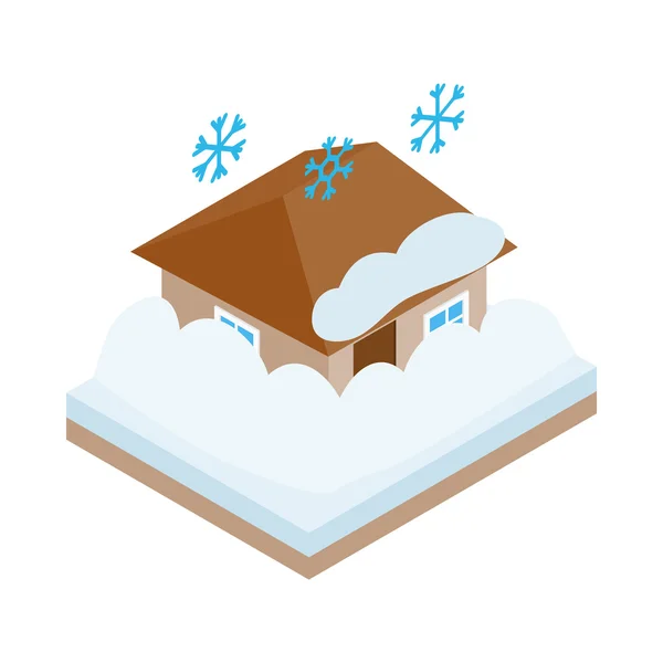 Haus bedeckt mit Schnee-Ikone, isometrischer 3D-Stil — Stockvektor