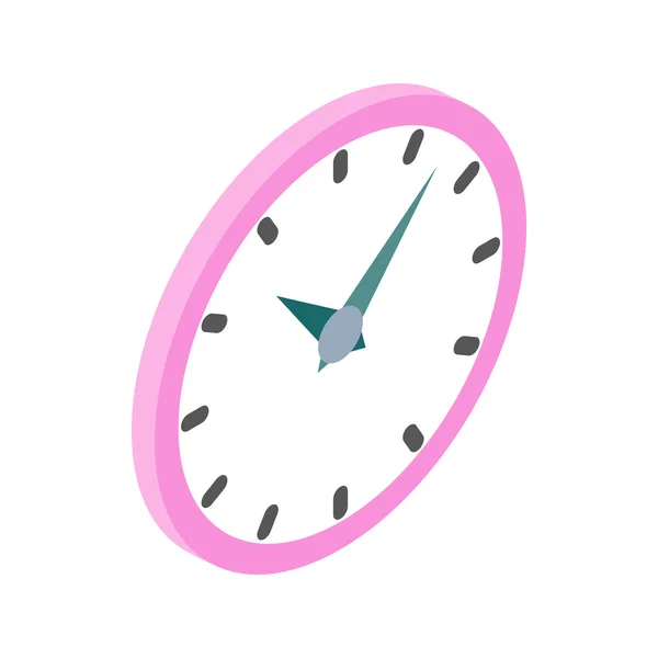 Wall clock with pink rim icon, isometric 3d style — Stock Vector