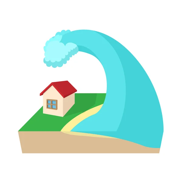 Big wave of tsunami over the house icon — Stock Vector