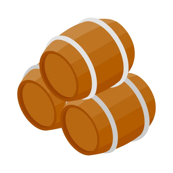 Three wooden barrels icon, isometric 3d style — Stock Vector