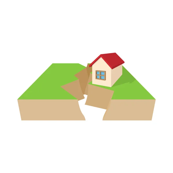 Casa después de un icono del terremoto, estilo de dibujos animados — Vector de stock