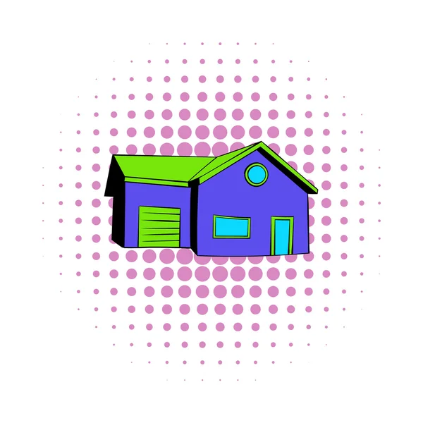 Cottage with a garage icon, comics style — Stock Vector