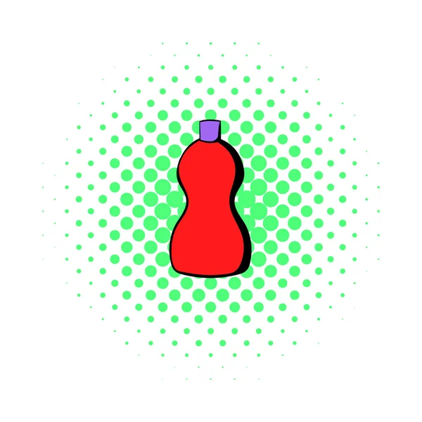 Botella de plástico rojo del icono del detergente, estilo de cómics — Vector de stock