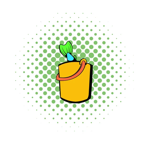 Čerstvé ryby v žlutém kbelíku ikonu, komiks styl — Stockový vektor