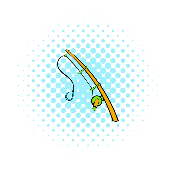 Fishing rod icon, comics style — Stock Vector