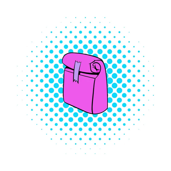 Papier różowy obiad bag ikona, komiks stylu — Wektor stockowy