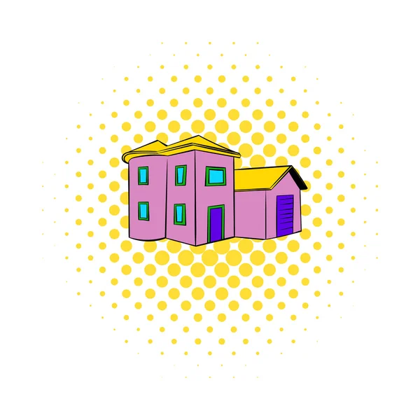 Two-storey house icon, comics style — Stock Vector