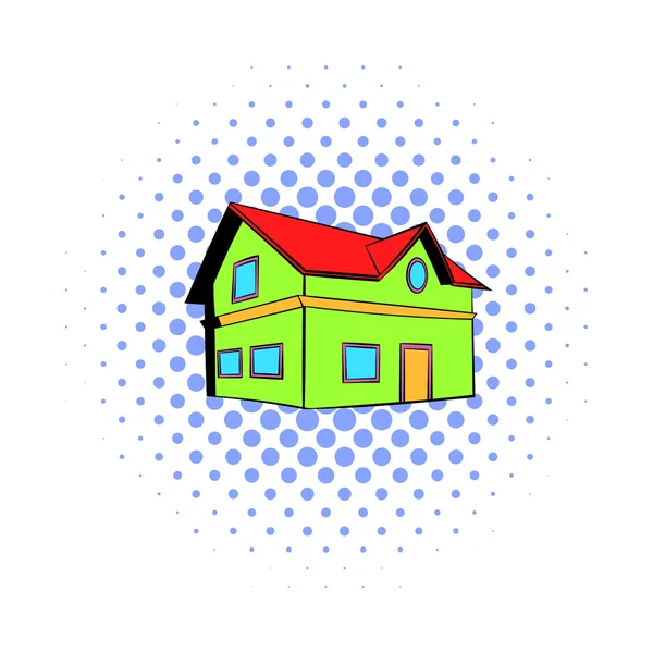 Icône de maison de deux étages, style BD — Image vectorielle