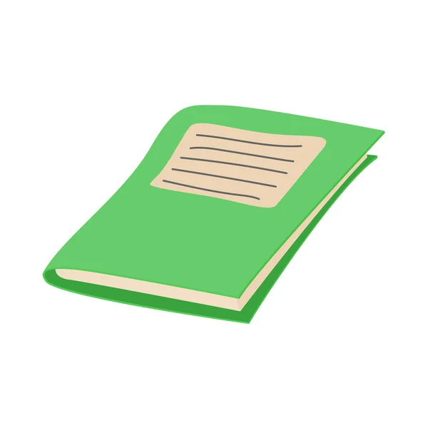 Icône de carnet d'école verte, style dessin animé — Image vectorielle