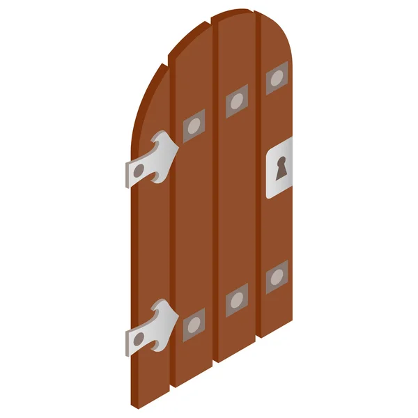 Dřevěné dveře s ikonou, kované panty — Stockový vektor