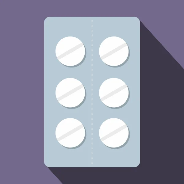 Pills in blister pack icon, flat style — Stock Vector