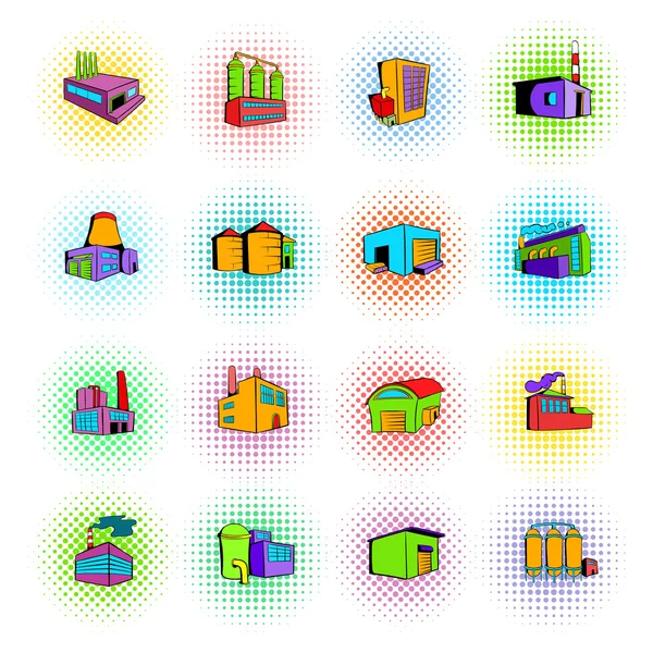 Industrial factory building set icons — Stock Vector