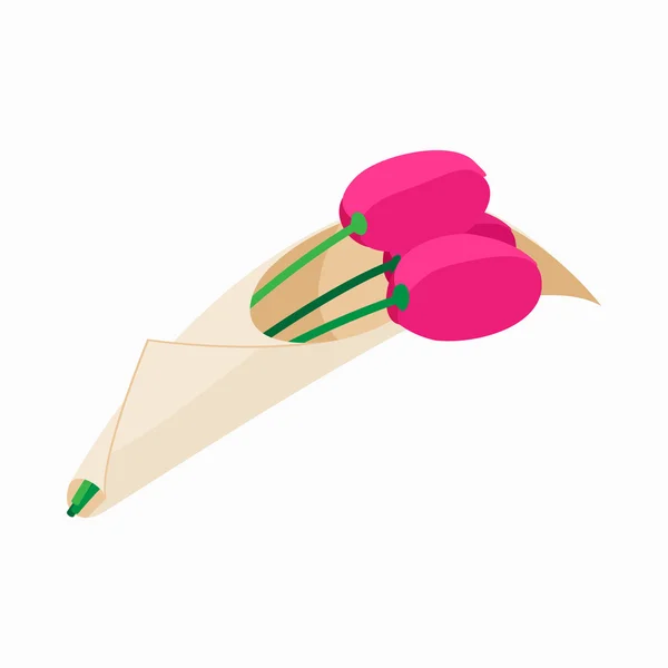 Ramo de tulipanes rosados icono, estilo de dibujos animados — Vector de stock