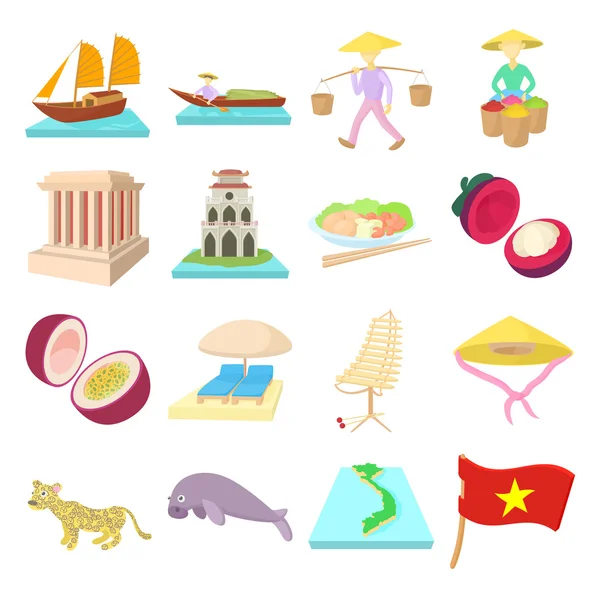Vietnam set di icone, stile cartone animato — Vettoriale Stock