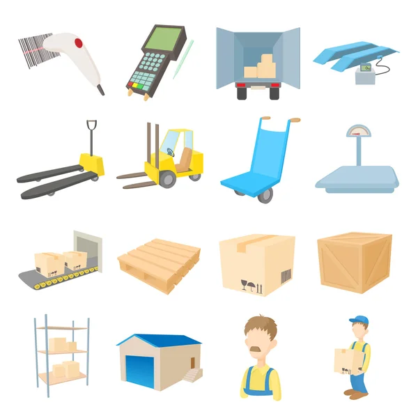 Warehouse logistic storage icons set cartoon style — Stock Vector