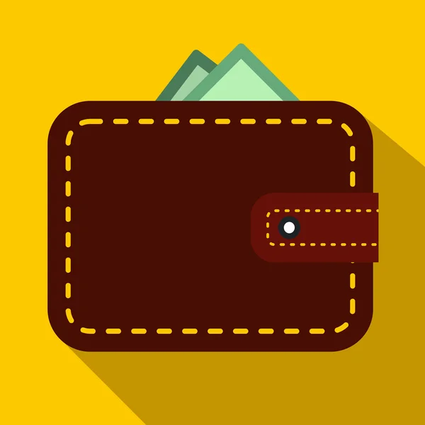 Portefeuille marron avec icône de carte et de caisse, style plat — Image vectorielle