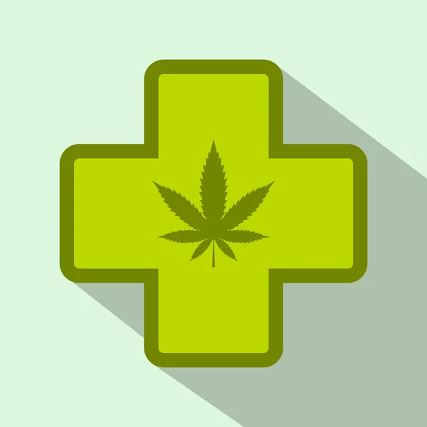 Hemp leaf with cross icon, flat style — Stock Vector