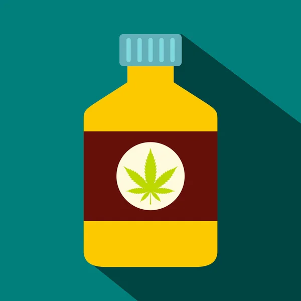 Bottle with medical marijuana icon, flat style — Stock Vector