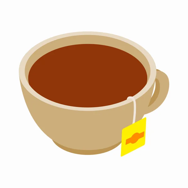 Tazza con icona bustina di tè, stile isometrico 3d — Vettoriale Stock