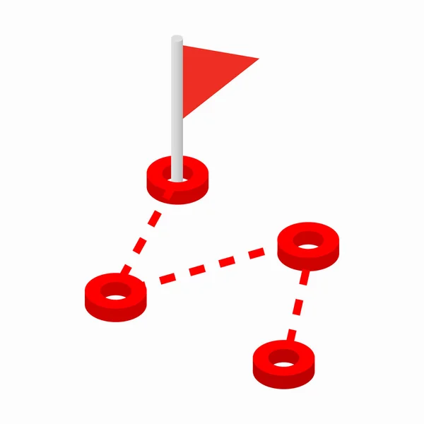 Rota com um ícone de bandeira localizador, estilo 3D isométrico — Vetor de Stock
