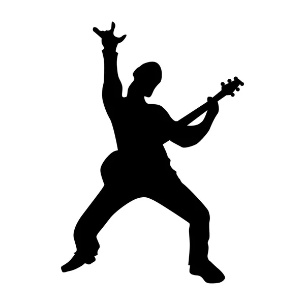 Gitarist siluet siyah — Stok Vektör