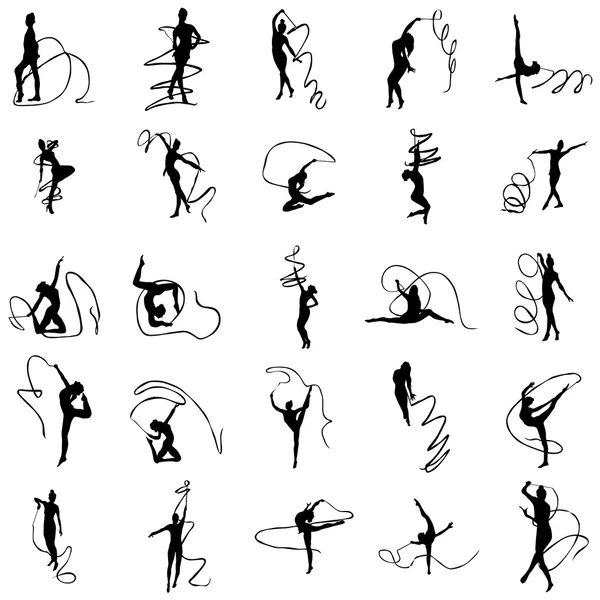 Ensemble silhouettes de gymnastique artistique — Image vectorielle