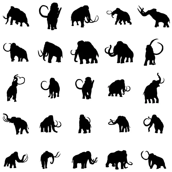 Conjunto de silueta mamut — Archivo Imágenes Vectoriales