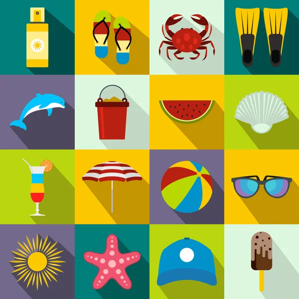 Summer icons set, flat style — Stock Vector