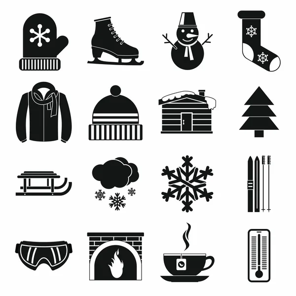 Conjunto de iconos de invierno, estilo simple — Vector de stock