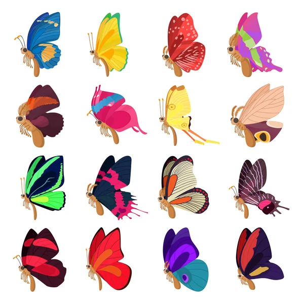 Conjunto de iconos de mariposa, estilo de dibujos animados — Vector de stock