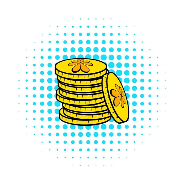 Hromady zlatých mincí ikony, komiks styl — Stockový vektor