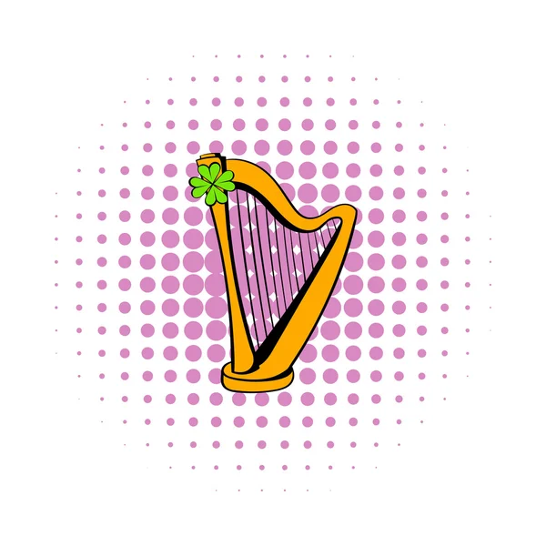 Goldene Harfe und Kleeblatt-Ikone im Comicstil — Stockvektor