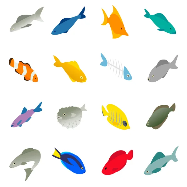 Fish icons set, isometric 3d style — Stock Vector