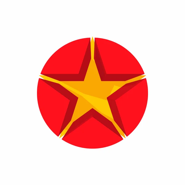 Złota gwiazda w okrągła czerwona ikona, stylu cartoon — Wektor stockowy