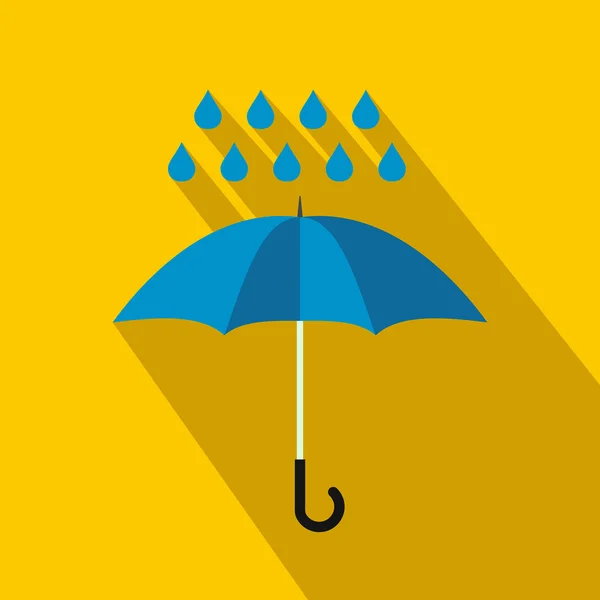 Paraguas azul y gotas de lluvia icono, estilo plano — Archivo Imágenes Vectoriales
