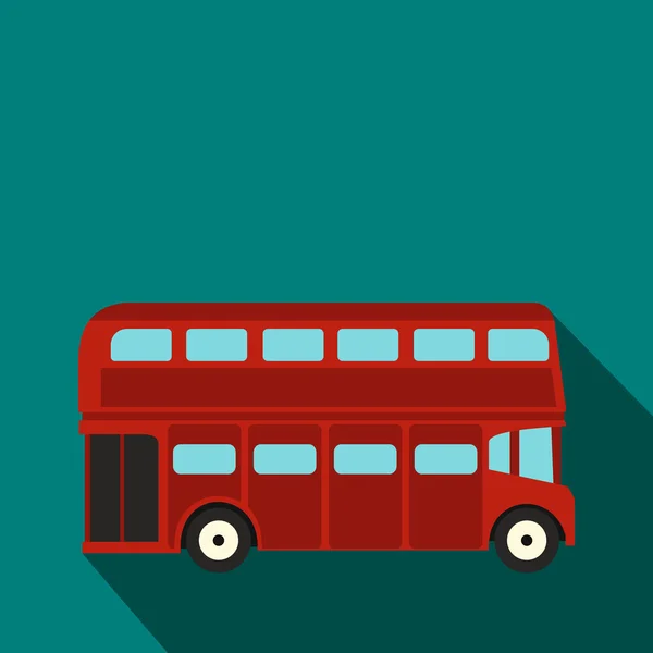 Londen dubbeldekker bus rood pictogram, vlakke stijl — Stockvector