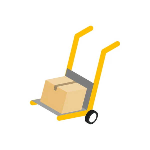 Carro de mano amarillo con icono de caja de cartón — Archivo Imágenes Vectoriales