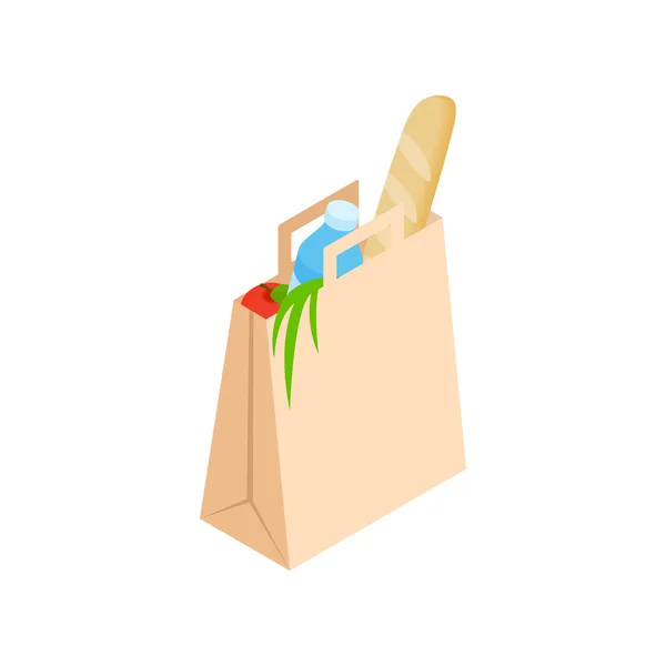 Paper bag with food icon, isometric 3d style — Stock Vector