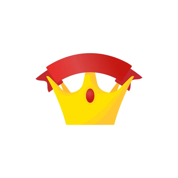Couronne dorée avec ruban rouge icône, style dessin animé — Image vectorielle
