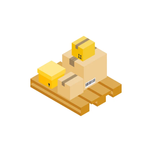 Cajas de cartón en icono de paleta de madera — Vector de stock